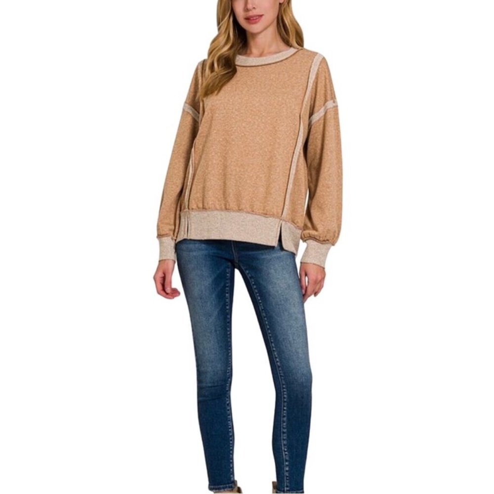 Zenana Top - Sweater-sweatshirt Band Exposed Seam Small/Large New
